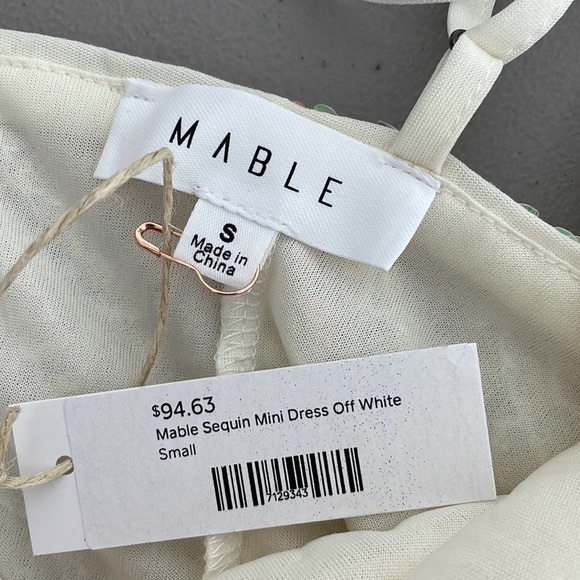 Mable Dress NWT Mini Sequin Sleeveless Scoop Neck Off White Pink Size Small - Picture 10 of 15
